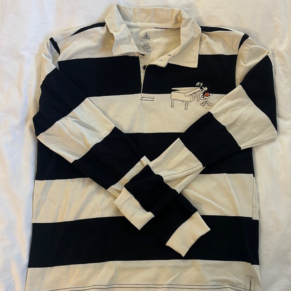 Mickey Mouse striped long sleeve polo; size M; 100% cotton; like new